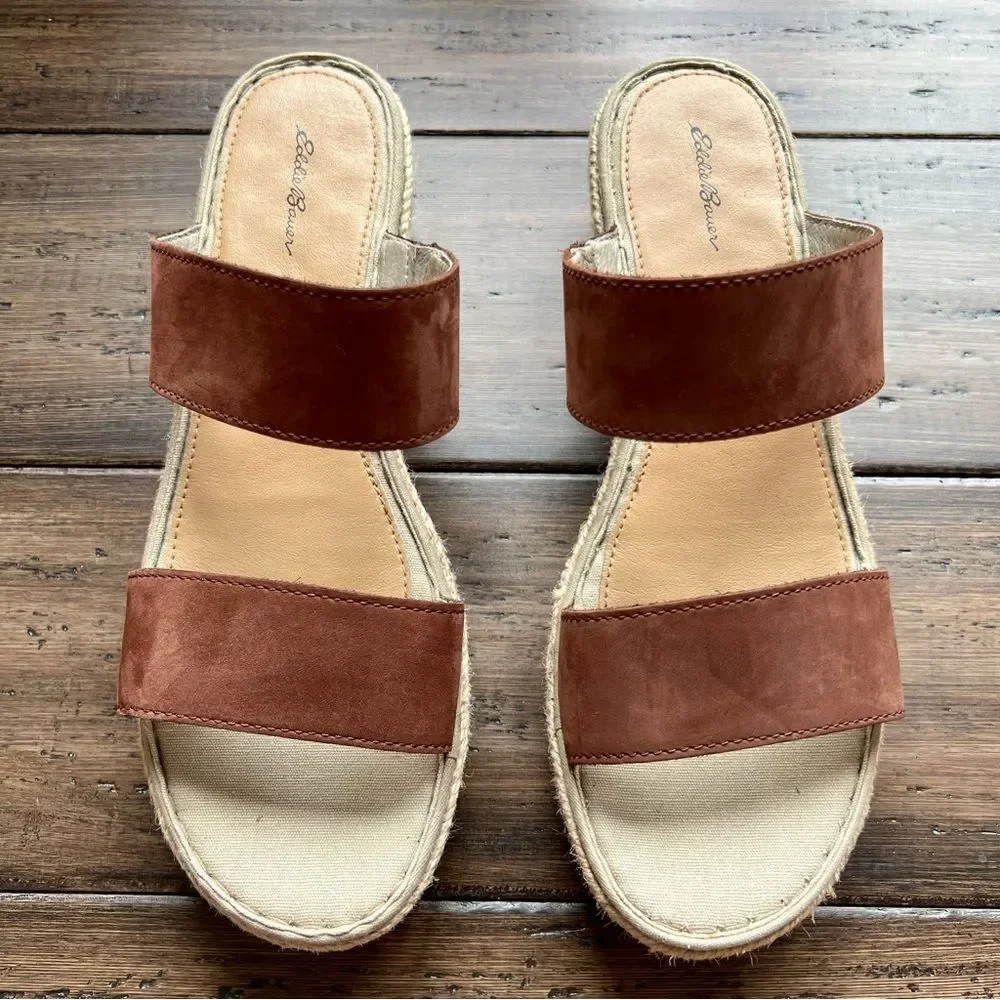 EDDIE BAUER Travel Platform Espadrille SandalS Suede Brown Size 10